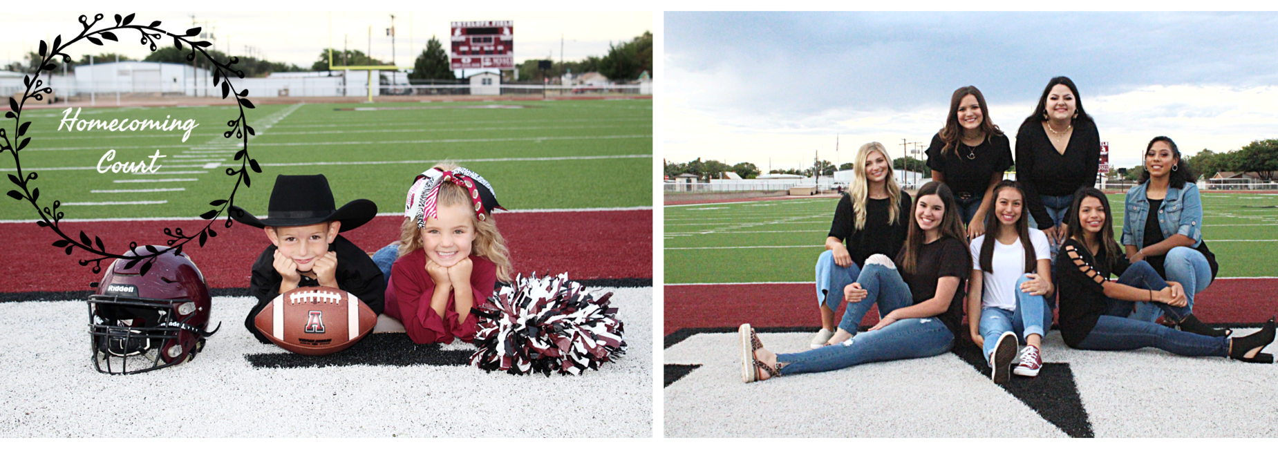 Homecoming court pose on football field