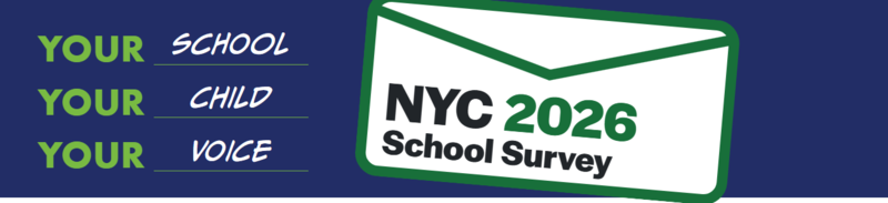 The NYC 2026 School survey indicating your school, your child, your voice on the left