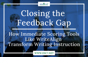 Graphic titled “Closing the Feedback Gap” promoting WriteAlign scoring tools.