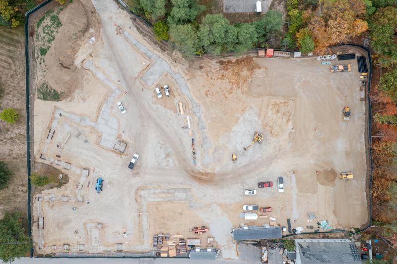 overhead drone photo of new building