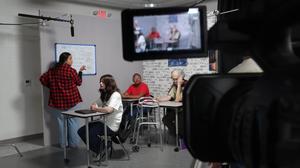 A shot from the set of Fifth Block, a new TV show produced by Smyrna High students.