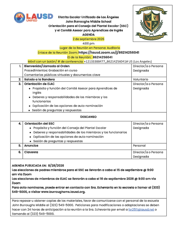 ELAC and SSC Meeting Agenda