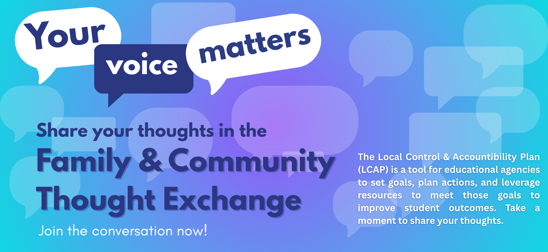 A graphic promoting a community feedback event with text about goals and participation.