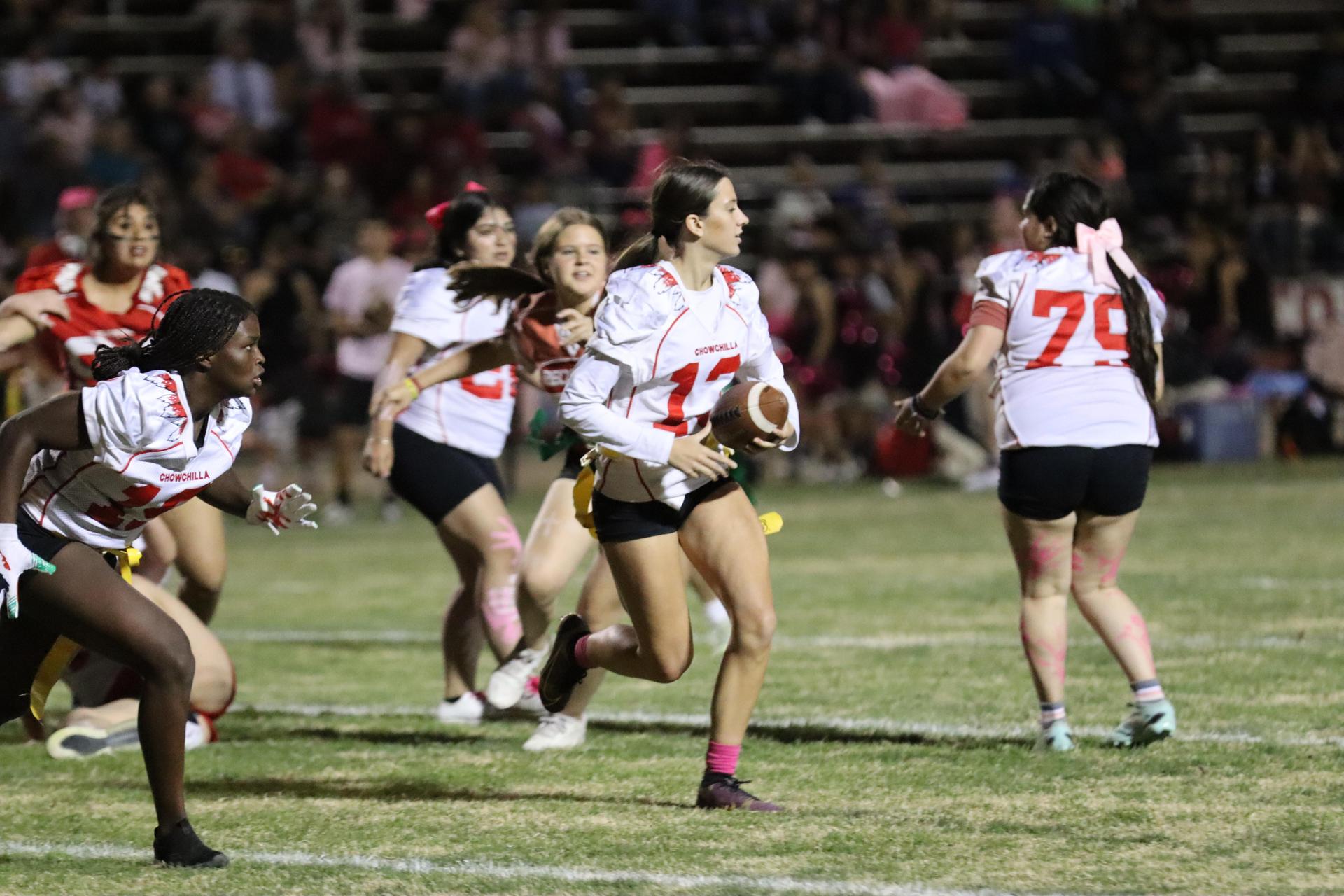 girls playing flag football