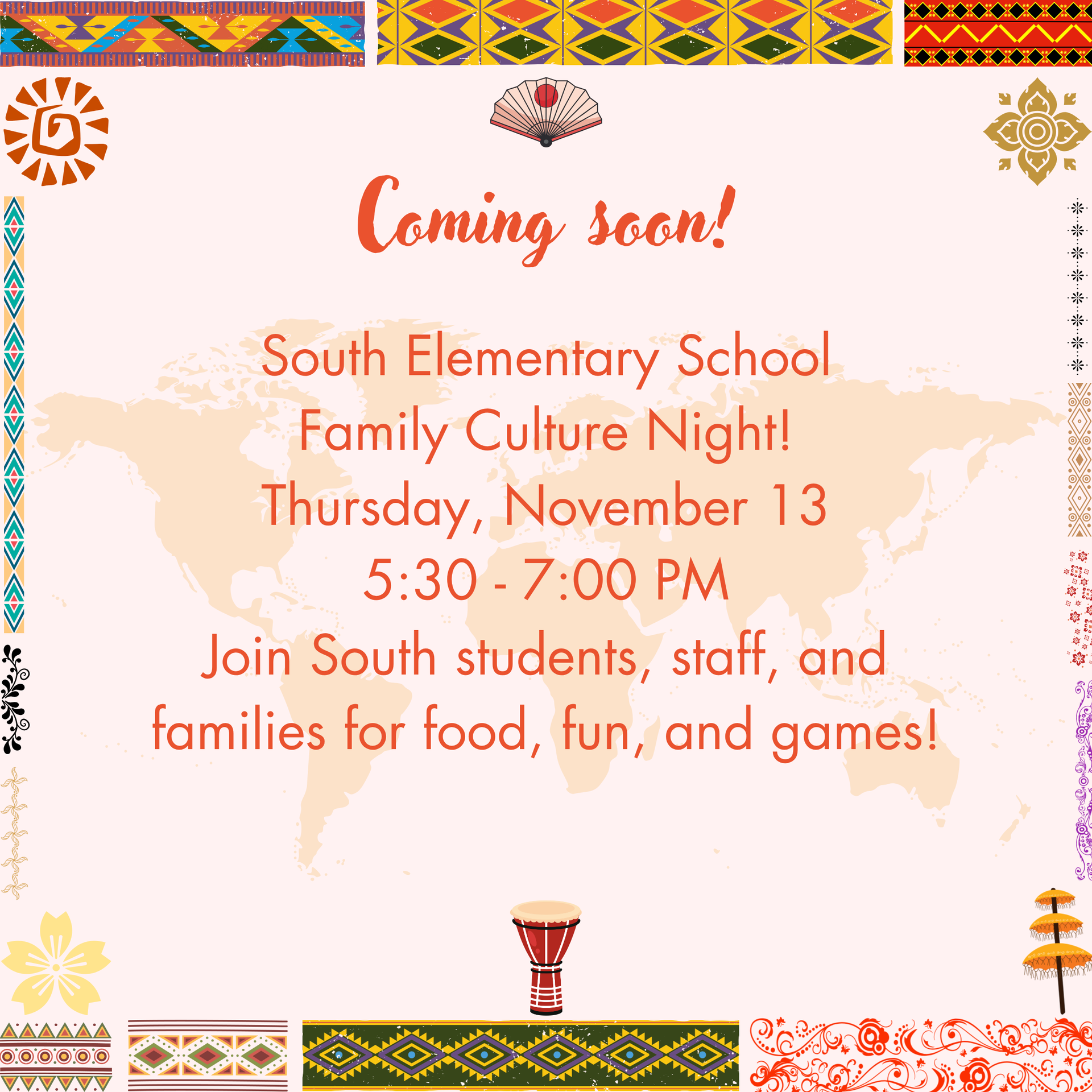 South Family Culture Night Announcement for Nov. 13.