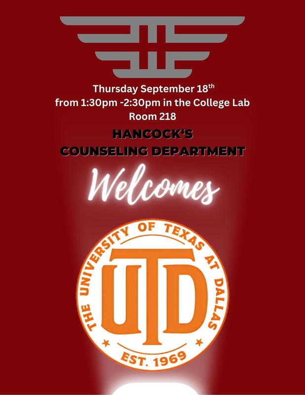 UTD visit poster for Thursday, Sept 18, 1:30-2:30 pm in College Lab, Room 218