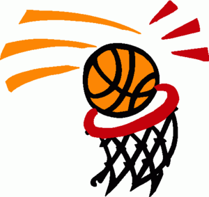 Basketball being thrown into hoop clipart image