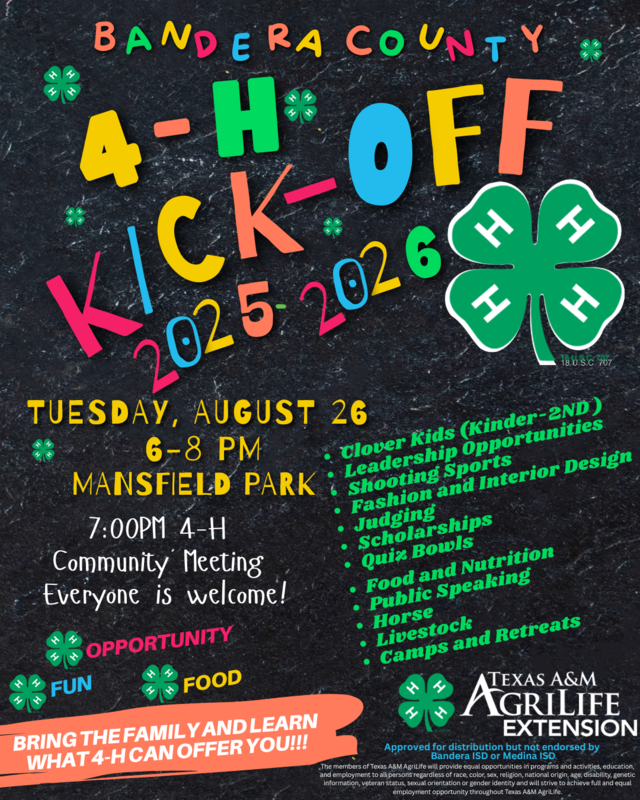bandera county 4h kick off 25 26 august 26 6-8pm