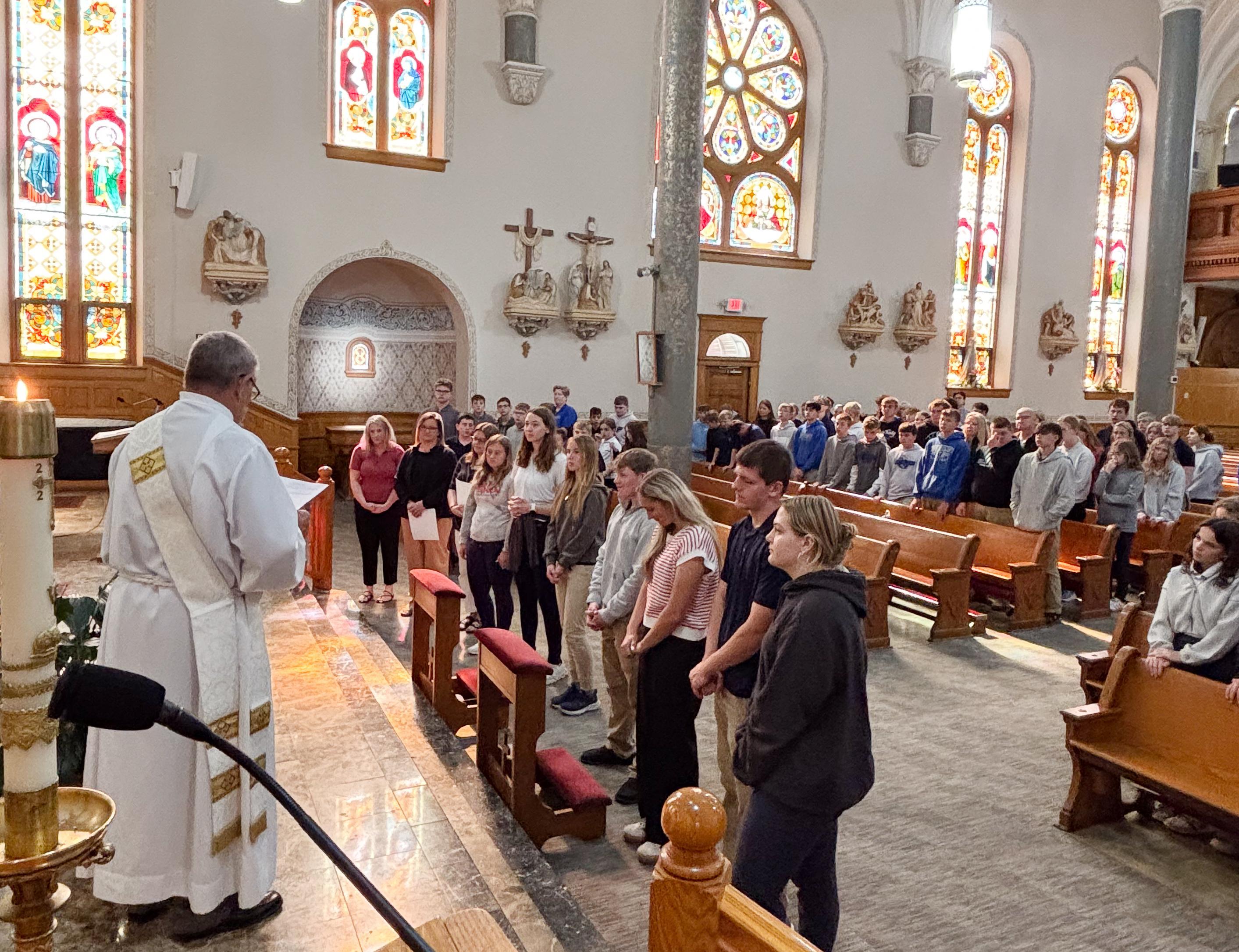 students in church