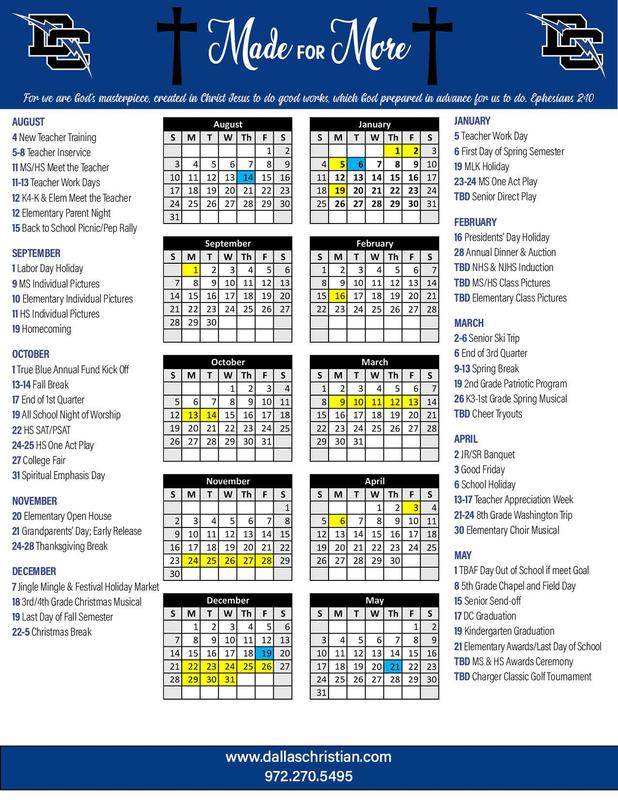 2025-2026 Dallas Christian School Calendar