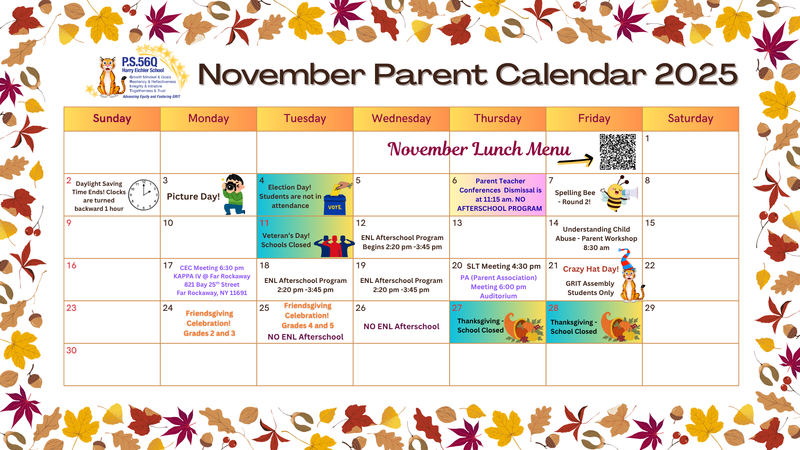 November Parent Calendar 2025