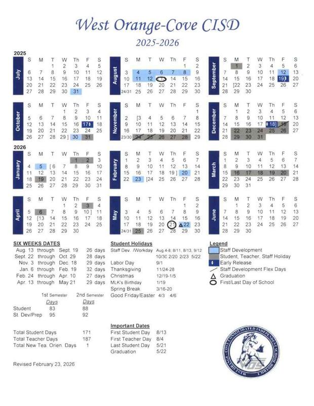 Revised 2025-2026 Calendar