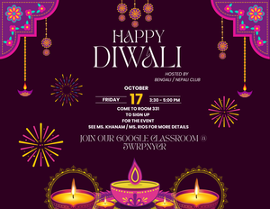 Flyer for Bengali/Nepali club event celebrating Diwali. All text in adjoining post.
