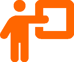 person pointing at board icon