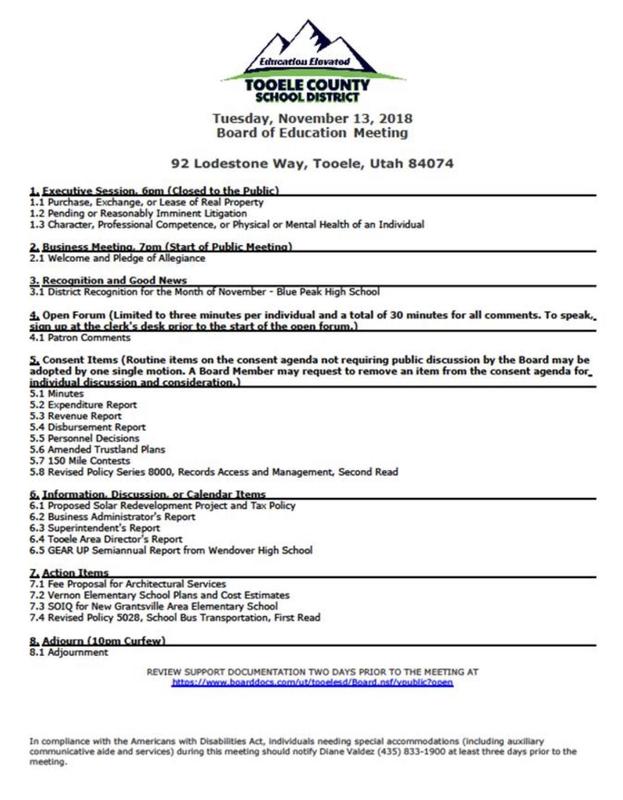 Board of Education Meeting- Nov. 13, 2018 Thumbnail Image
