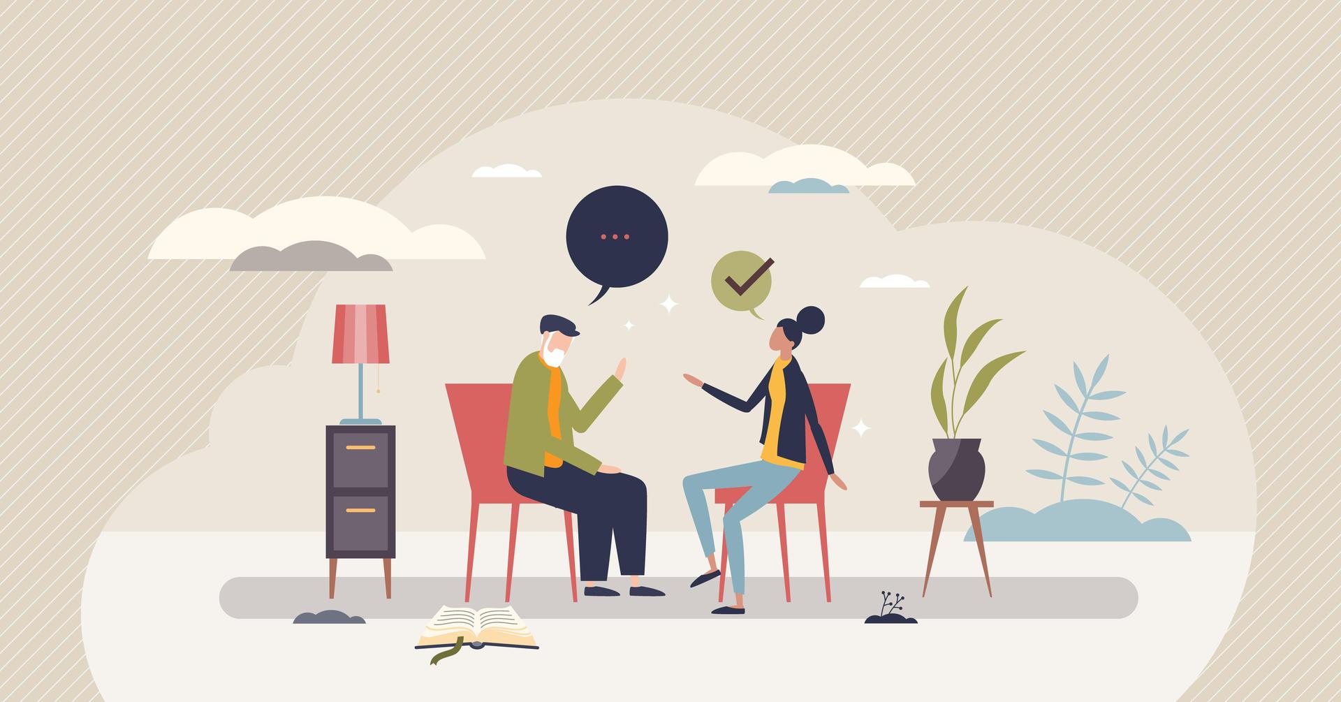 Social worker talking with man