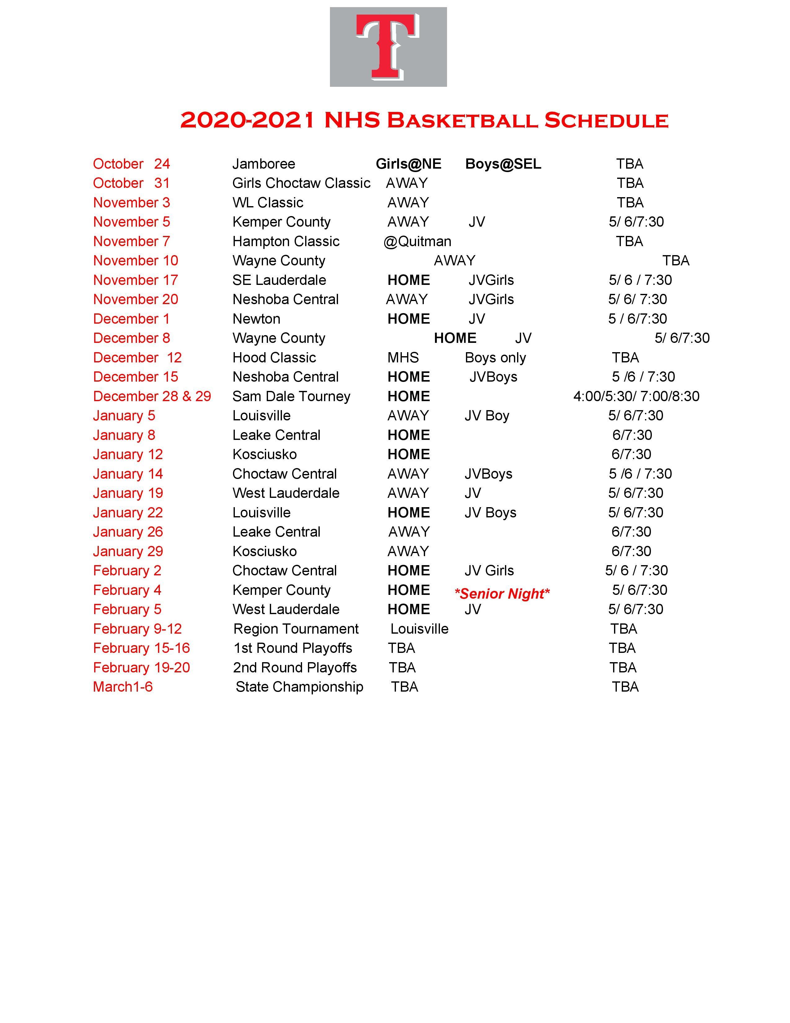 2020 2021 Basketball Schedule Boys Basketball Northeast High School