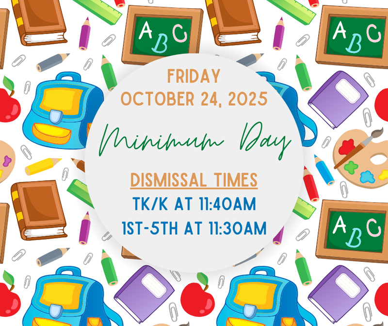minimum day, school supplies. chalkboard, books and backpacks