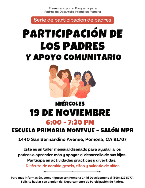 spanish flyer for workshop, includes a graphic of family