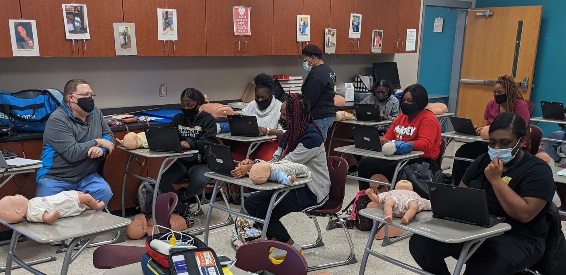 FCTC Health Science Class participating in BLS CPR training.