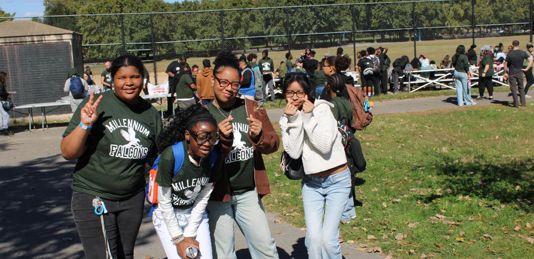 Students posing in the park