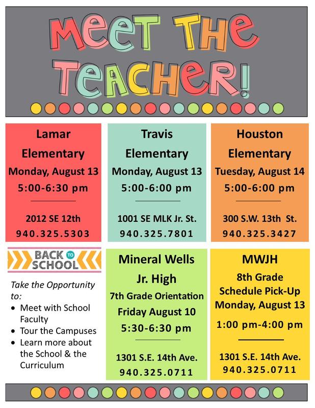 Meet the Teacher at Houston on August 14 at 5:30 pm