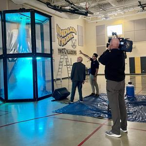 Tom Skilling’s WGN TV News at Nine Cover Story on “Tornado Nick” Bartholomew and his Storm Science weather assemblies for schools was recorded at Indian Trail earlier this month.