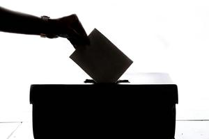 a person placing a ballot in a box