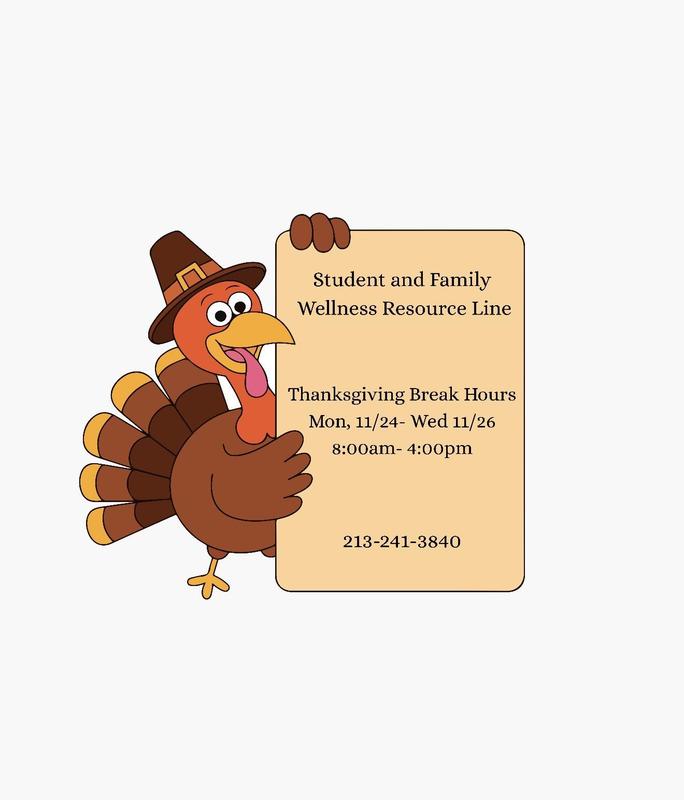Student and family resource line is open during thanksgiving break.