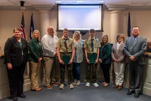 The Prince George County School Board recognized Broderick and Rylan Ehrenfeld, along with their mother, Erin, during the January 12, 2026, regular business meeting as the pair of Prince George High School seniors earned their Eagle Scout awards.