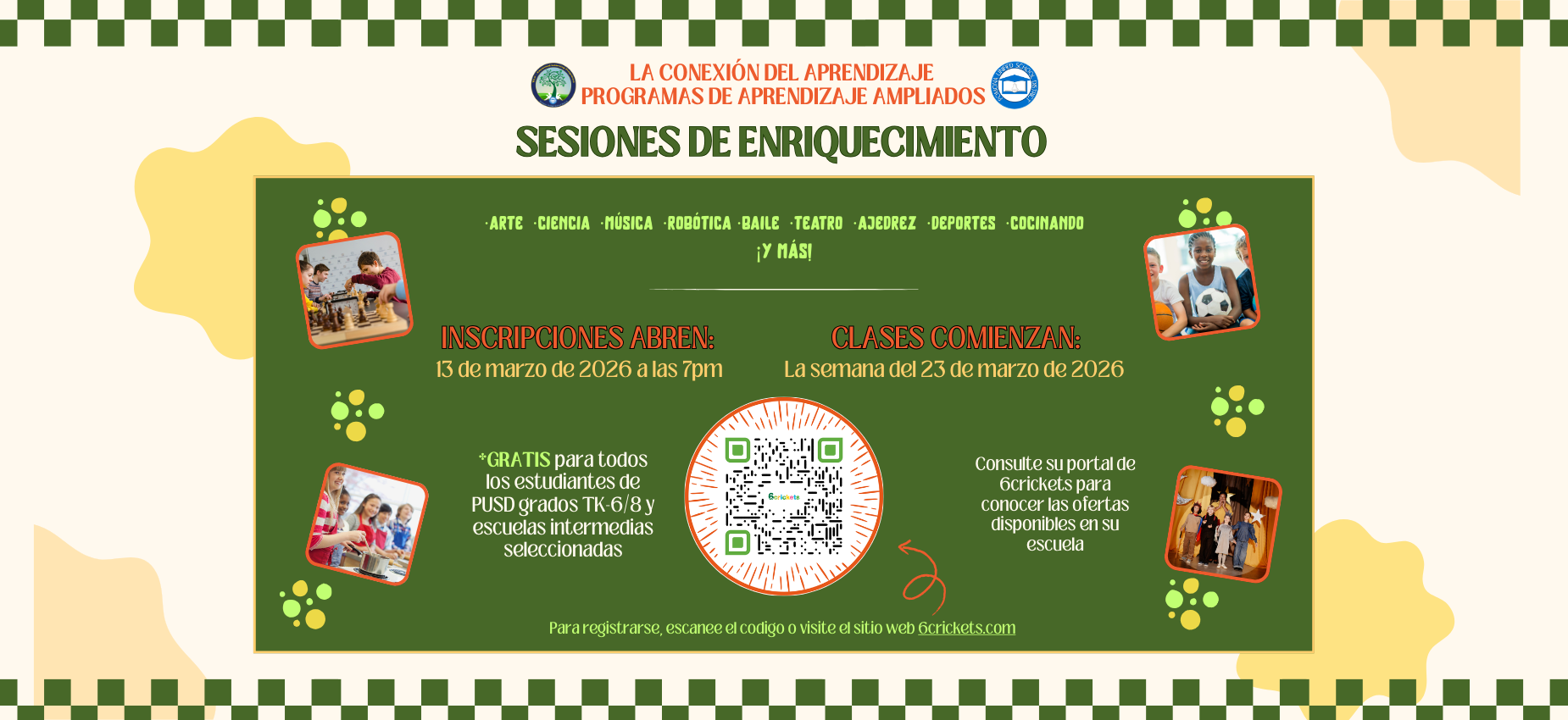 nuevas clases de enriquecimiento abren 3/13