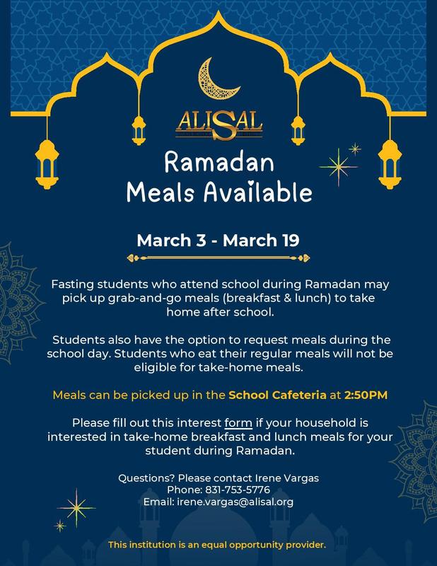 Ramadan meals information flier. Information is the same as post.