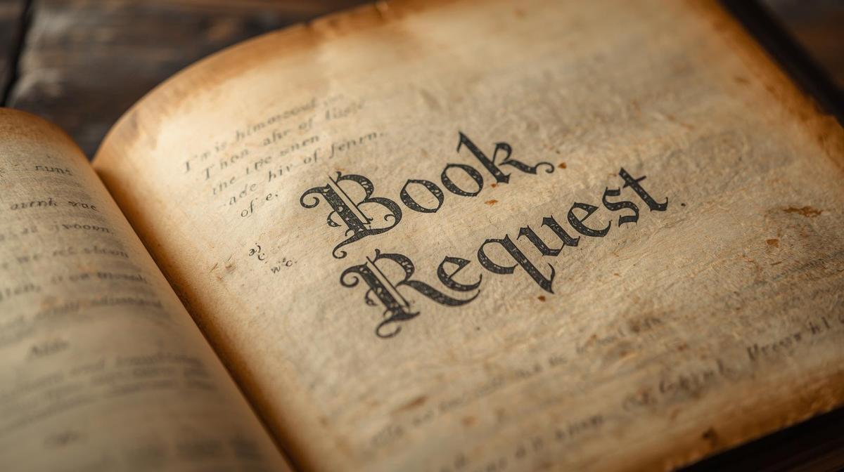 Picture of a book open and inside of it says book request