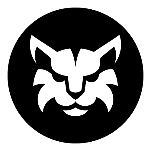 White bobcat face with black circle