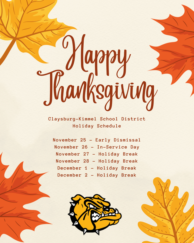 schedule of dates for thanksgiving break
