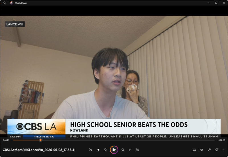 CBS Story on RHS Valedictorian Lance Wu