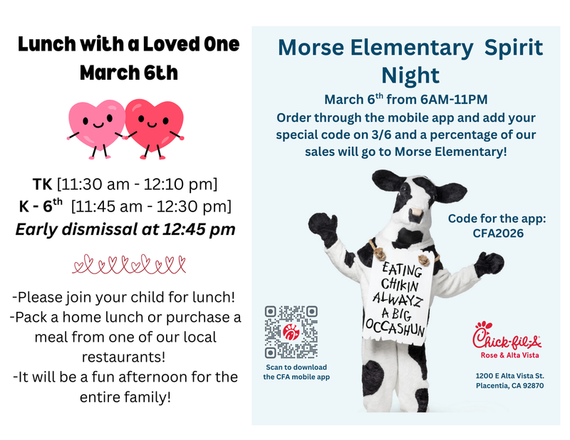 Lunch With a Loved One & Spirit Night on March 6, 2026