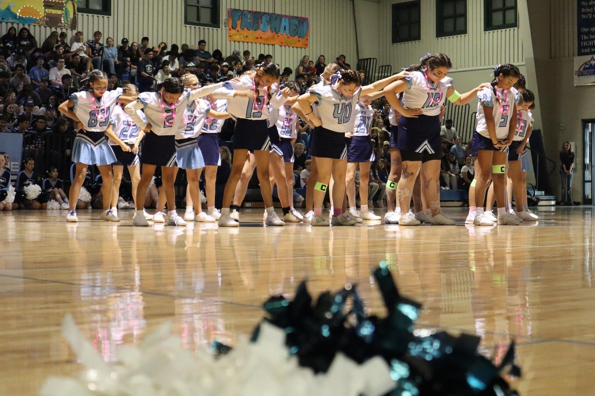 ms cheer team at homecoming assembly