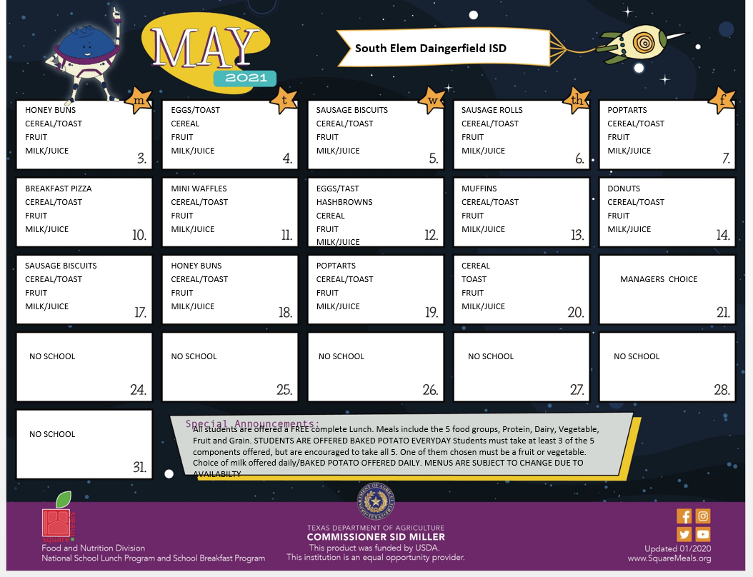 Breakfast Menu Food Services Daingerfield Lone Star ISD