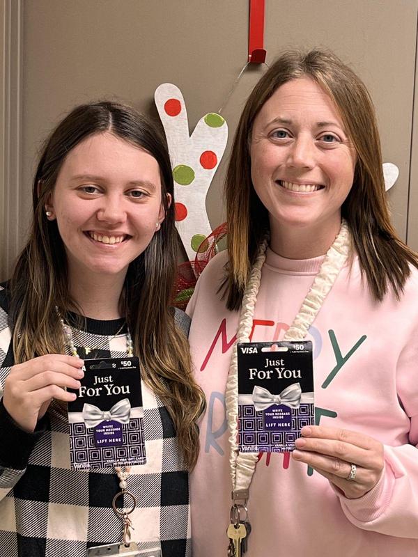 Mrs. Laney Ferguson as December Staff Member of the Month and Mrs. Lauren Fancher as December Teacher of the Month