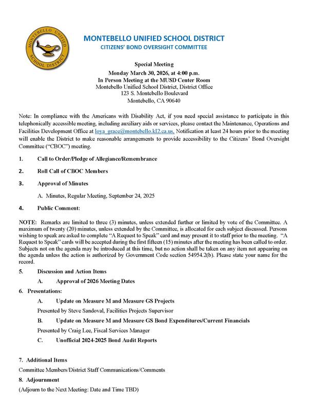 CBOC Agenda for meeting March 30, 2026