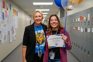 Sarah Denning posing with Principal Whipkey