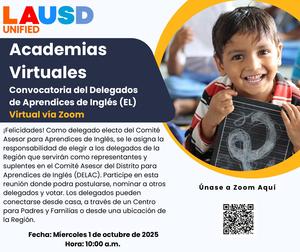 Virtual Academy English Learner Delegate Convening Spanish Post