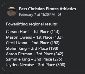 Powerlifting regional results: