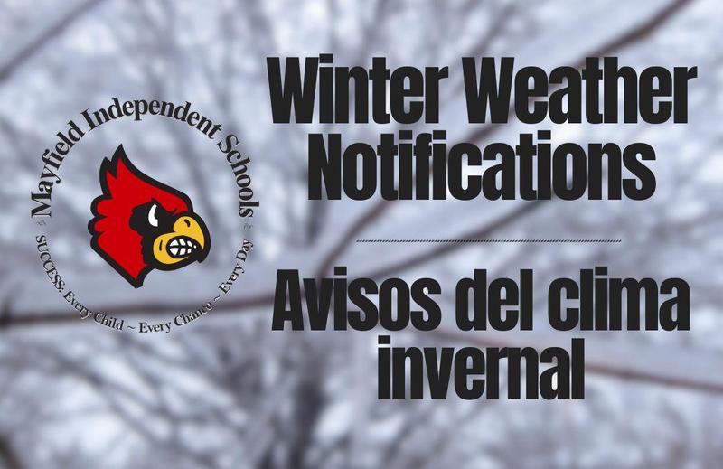 Graphic in English and Spanish "Winter Weather Notifications"