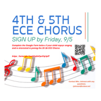 Announcement for 4th and 5th grade ECE chorus sign-up with musical notes.