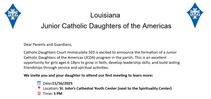 Junior Catholic Daughters of the Americas Informational Meeting - Nov. 16 Featured Photo
