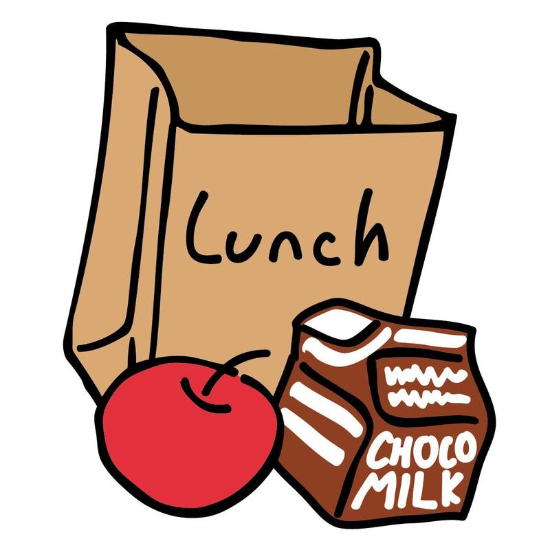 brown bag, apple, milk carton