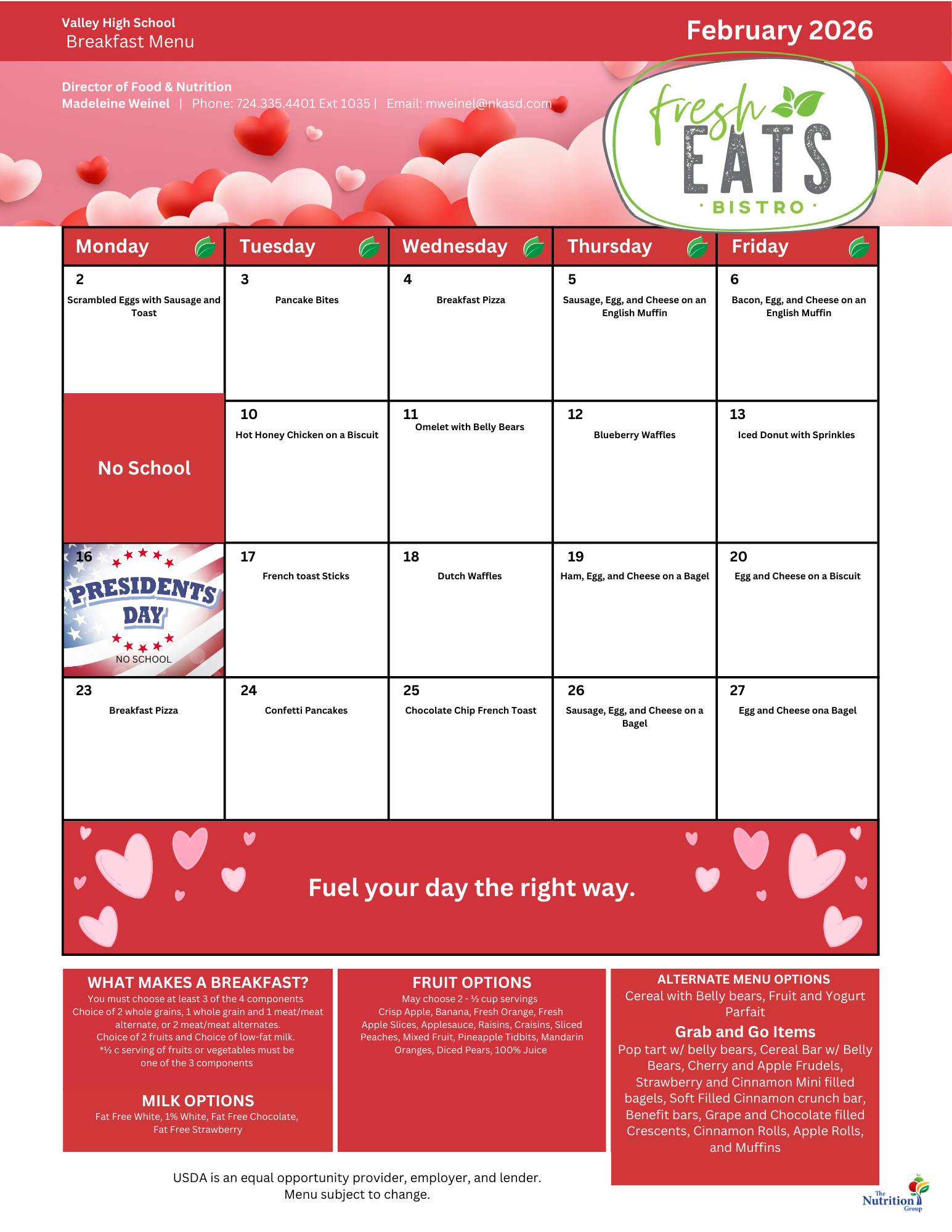 Valley February Breakfast menu