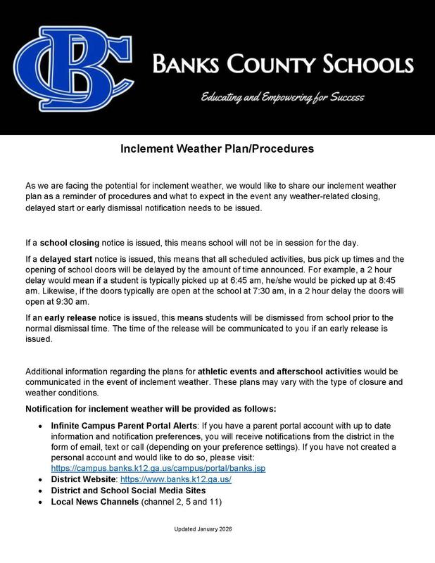 Inclement Weather Plan and Procedures